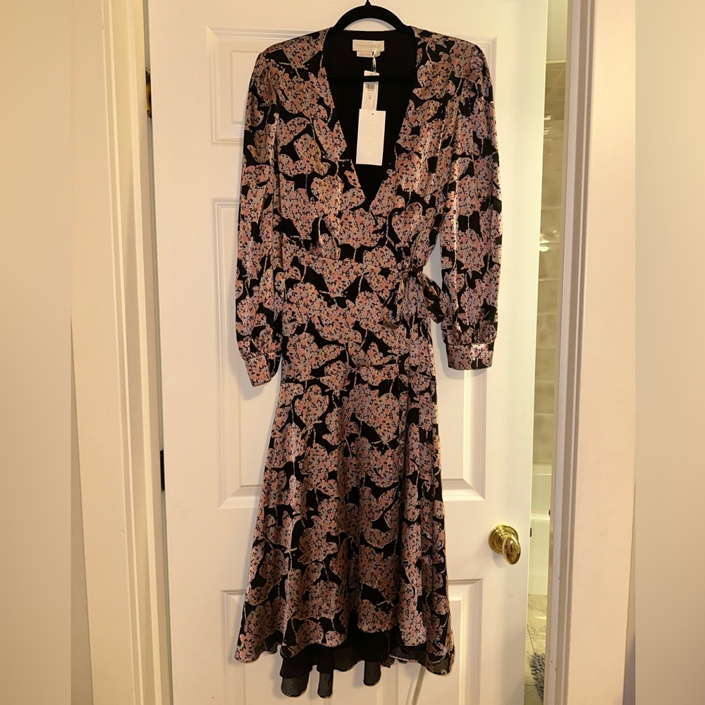 Anthropologie Caballero Floral Wrap Dress in Black Motif NEW - Picture 7 of 10